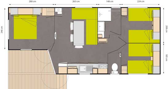 Plan d'une location de mobil home haute gamme dans les Bouches du Rhône